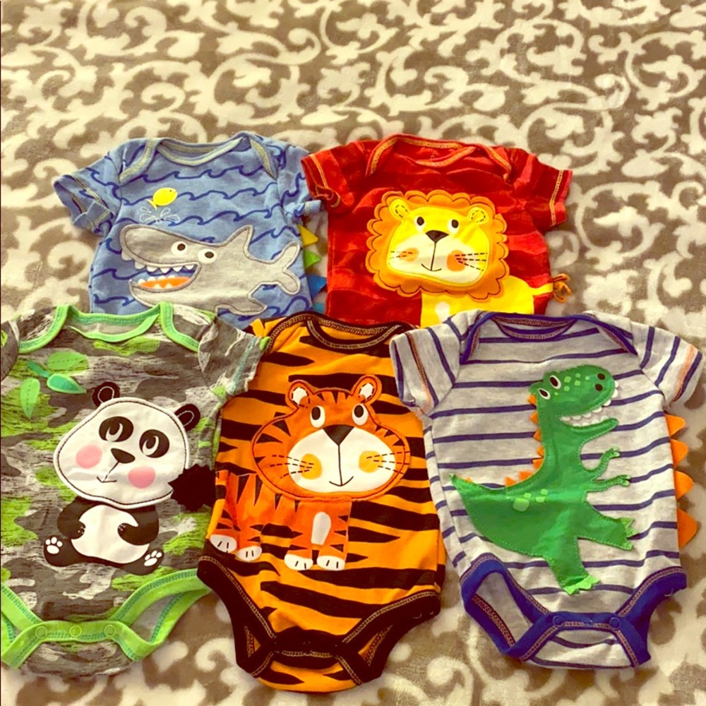 Lot of 5 animal newborn onesies